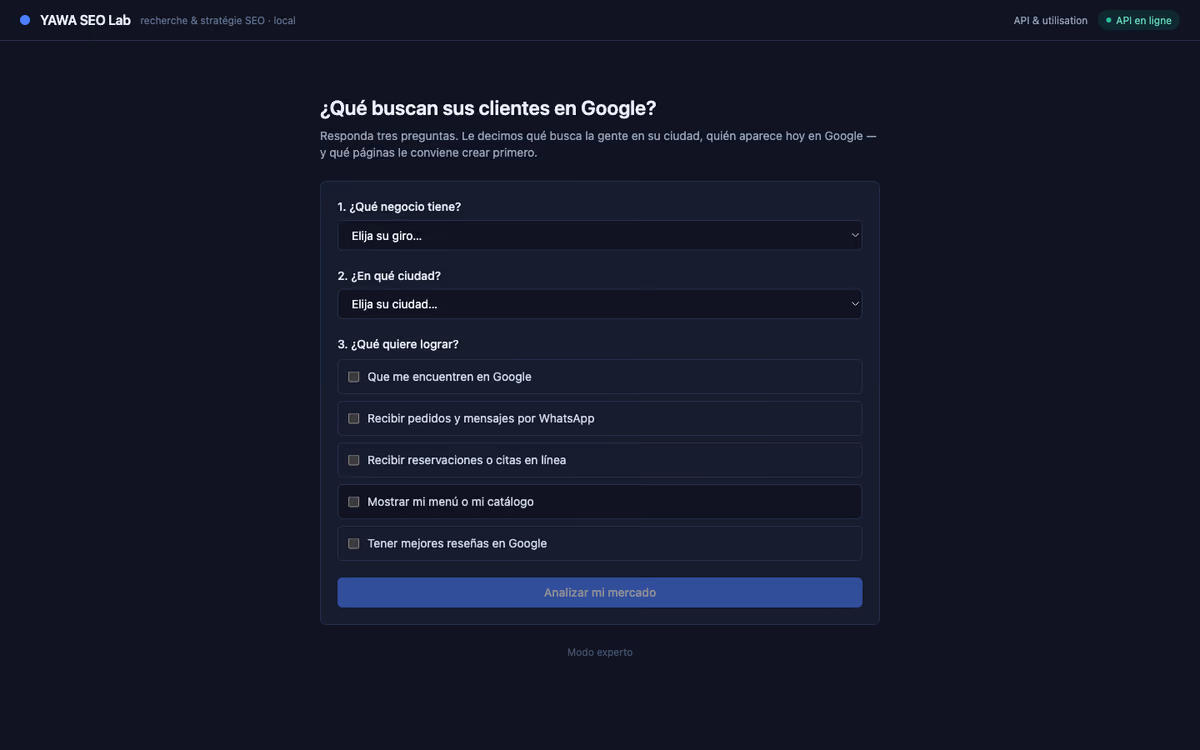 Interfaz real de investigación y priorización SEO Lab