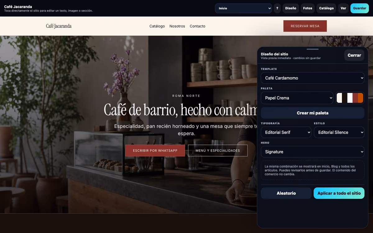 Editor visual real de YAWA aplicado a un comercio ficticio