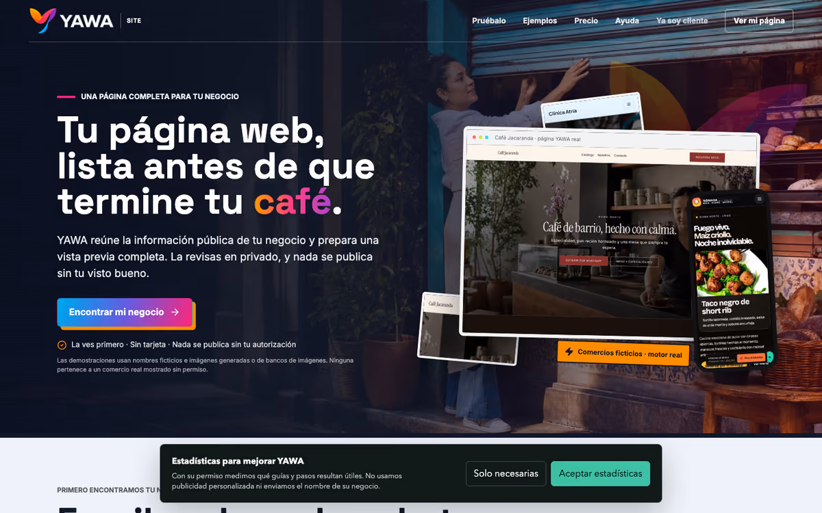 Pantalla real de generación de sitios YAWA